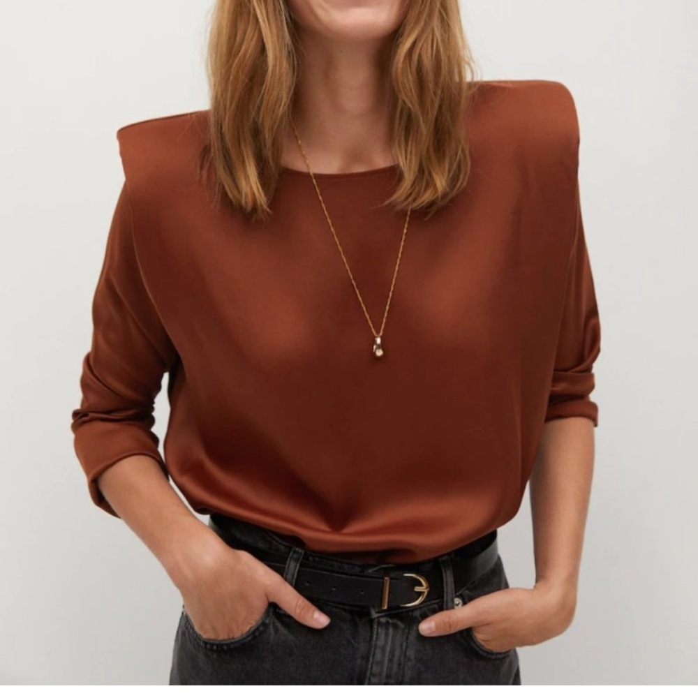 NWT Mango satin finish blouse with shoulder pads XS